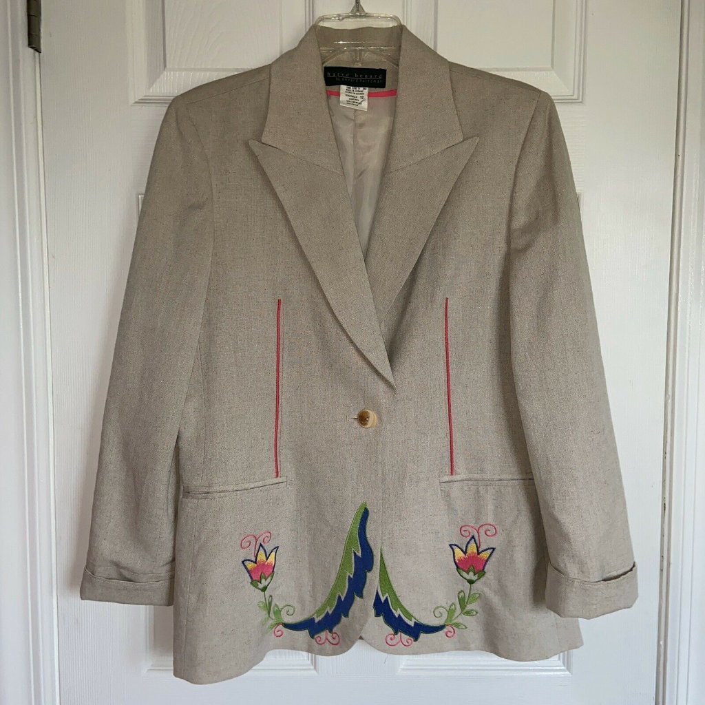 Harve Benard 55% Linen Khaki Sand Jacket Size 12,